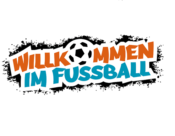 "Willkommen im Fußball"-Logo mit Fußball-Symbol.