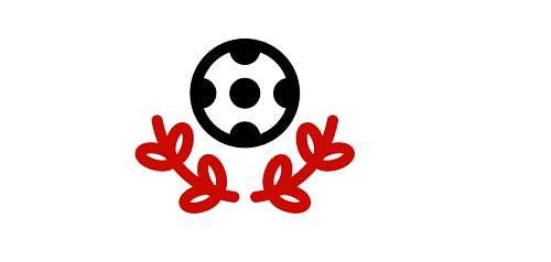 Fußball als Symbol der Würdigung, grafisch dargestellt durch einen Fußball, der von roten, stilisierten Lorbeerzweigen umgeben ist.