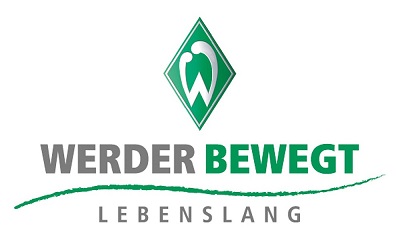 Logo "WERDER BEWEGT LEBENSLANG" mit dem Werder Bremen Vereinswappen im Hintergrund.