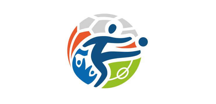 Ein stilisiertes Logo zeigt eine Fußballszene vor einer Weltkugel, symbolisch für die globale Reichweite der DFL Stiftung durch Fußball.