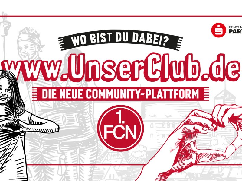 Stadionleinwand des 1. FC Nürnberg für die neue Community-Plattformmit einem Mädchen sowie zwei Händen, die das Herzsymbol zeigen