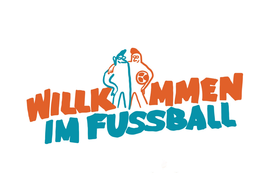 „Willkommen im Fußball" Logo in orange und blau