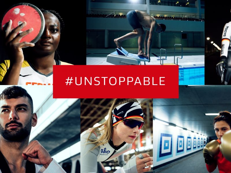 Fotos von der Bahnrad-Weltmeisterin Lea Sophie Friedrich, Boxerin Sarah Scheurich, Freiwasser-Staffelweltmeister Rob Muffels, Diskuswerferin Claudine Vita und Turner Lukas Dauser unter dem Motto #unstoppable